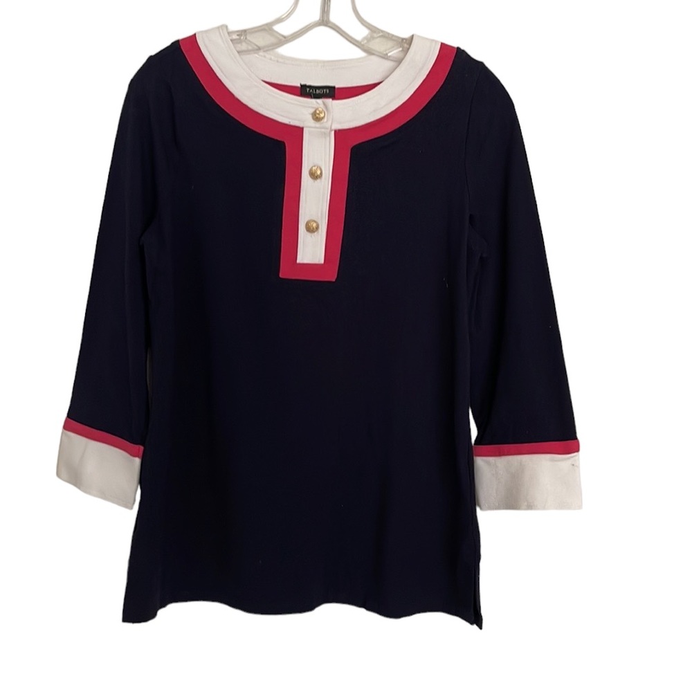 NWOT Talbots navy blue gold button top